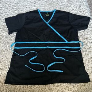 Black Scrub Top with Blue Trim